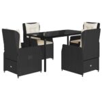 5-Piece Garden Dining Set with Cushions Black Poly Rattan