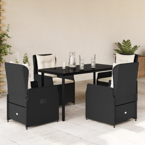 5-Piece Garden Dining Set with Cushions Black Poly Rattan - Image 2