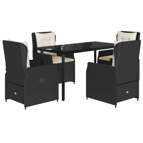 5-Piece Garden Dining Set with Cushions Black Poly Rattan - Image 12