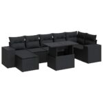8-Piece Garden Sofa Set with Cushions Black Poly Rattan