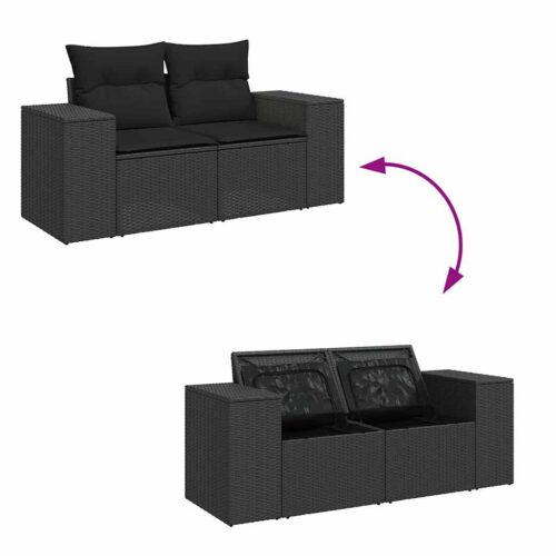 8-Piece Garden Sofa Set with Cushions Black Poly Rattan - Image 8