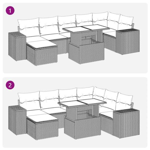 8-Piece Garden Sofa Set with Cushions Black Poly Rattan - Image 12