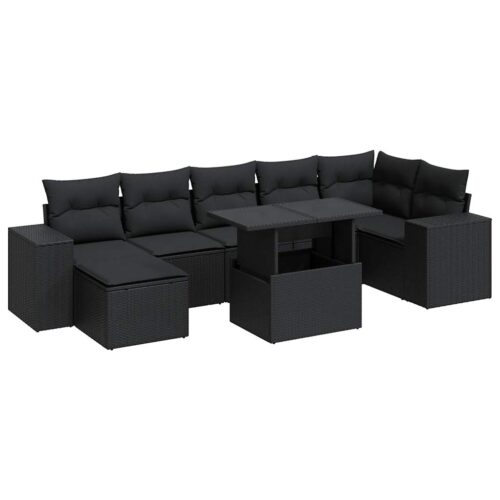 8-Piece Garden Sofa Set with Cushions Black Poly Rattan - Image 13