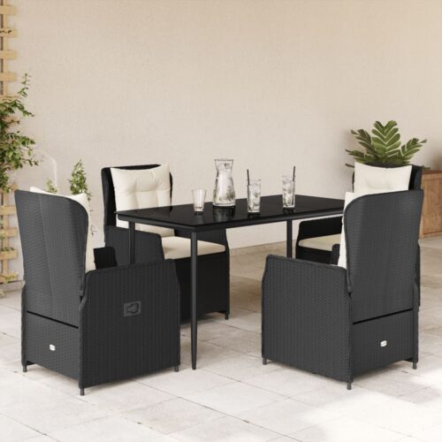 5-Piece Garden Dining Set with Cushions Black Poly Rattan - Image 2