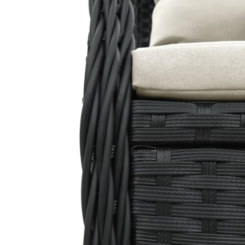 5-Piece Garden Dining Set with Cushions Black Poly Rattan - Image 6