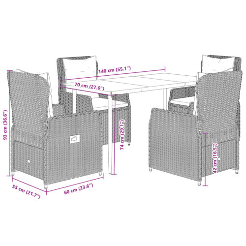 5-Piece Garden Dining Set with Cushions Black Poly Rattan - Image 8