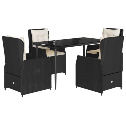 5-Piece Garden Dining Set with Cushions Black Poly Rattan - Image 11