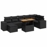 8-Piece Garden Sofa Set with Cushions Black Poly Rattan