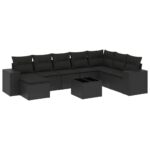 9-Piece Garden Sofa Set with Cushions Black Poly Rattan
