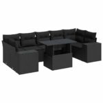 8-Piece Garden Sofa Set with Cushions Black Poly Rattan