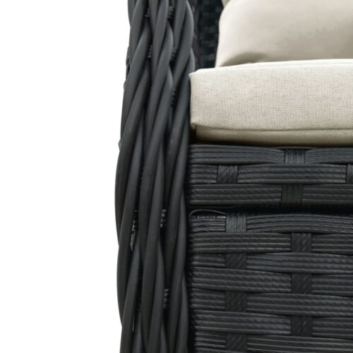 5-Piece Garden Dining Set with Cushions Black Poly Rattan - Image 7
