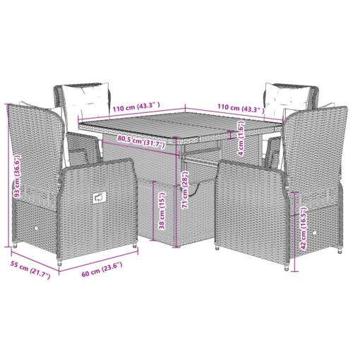 5-Piece Garden Dining Set with Cushions Black Poly Rattan - Image 9