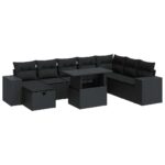 9-Piece Garden Sofa Set with Cushions Black Poly Rattan