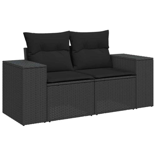 9-Piece Garden Sofa Set with Cushions Black Poly Rattan - Image 5