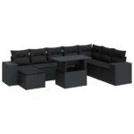 9-Piece Garden Sofa Set with Cushions Black Poly Rattan
