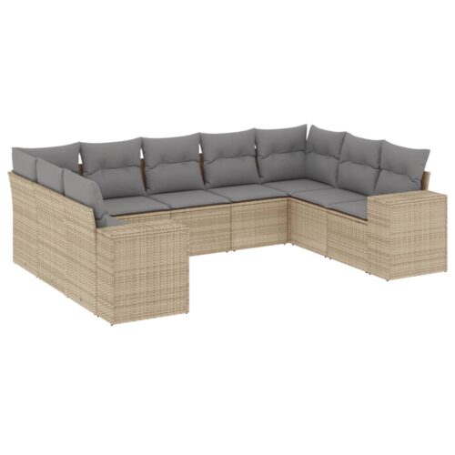 9-Piece Garden Sofa Set with Cushions Beige Poly Rattan