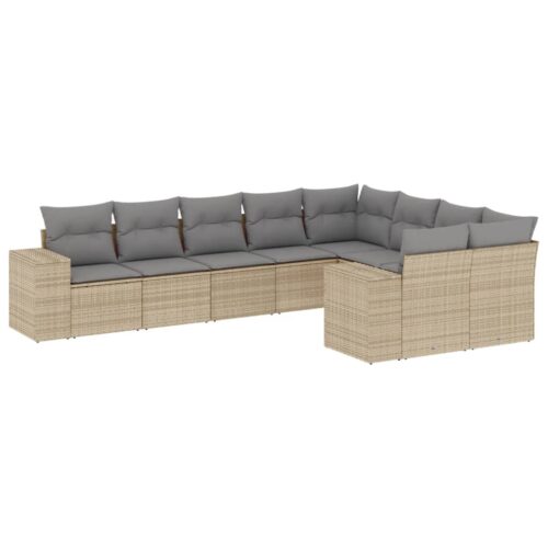 9-Piece Garden Sofa Set with Cushions Beige Poly Rattan