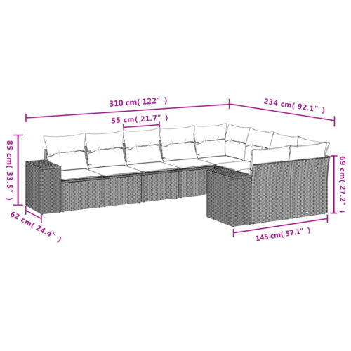 9-Piece Garden Sofa Set with Cushions Beige Poly Rattan - Image 3