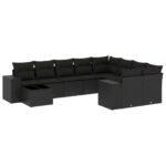 10-Piece Garden Sofa Set with Cushions Black Poly Rattan