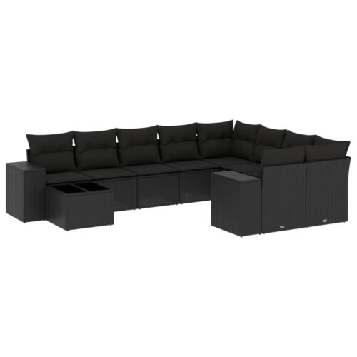 10-Piece Garden Sofa Set with Cushions Black Poly Rattan - Image 5