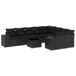 10-Piece Garden Sofa Set with Cushions Black Poly Rattan