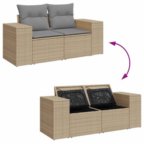 9-Piece Garden Sofa Set with Cushions Beige Poly Rattan - Image 7