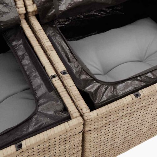 9-Piece Garden Sofa Set with Cushions Beige Poly Rattan - Image 12