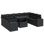 10-Piece Garden Sofa Set with Cushions Black Poly Rattan