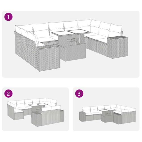 10-Piece Garden Sofa Set with Cushions Black Poly Rattan - Image 11