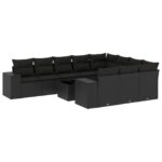 11-Piece Garden Sofa Set with Cushions Black Poly Rattan
