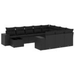 11-Piece Garden Sofa Set with Cushions Black Poly Rattan
