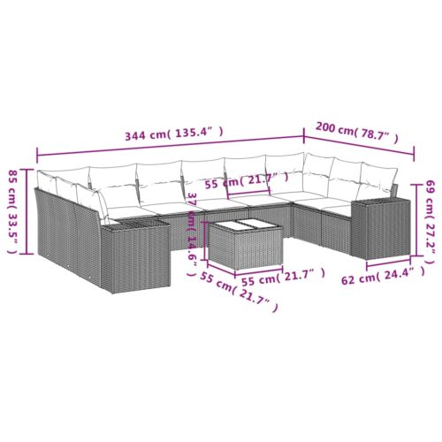 11-Piece Garden Sofa Set with Cushions Black Poly Rattan - Image 8