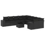 11-Piece Garden Sofa Set with Cushions Black Poly Rattan