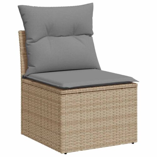 10-Piece Garden Sofa Set with Cushions Beige Poly Rattan - Image 4