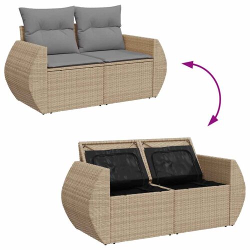 10-Piece Garden Sofa Set with Cushions Beige Poly Rattan - Image 7