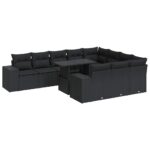 11-Piece Garden Sofa Set with Cushions Black Poly Rattan
