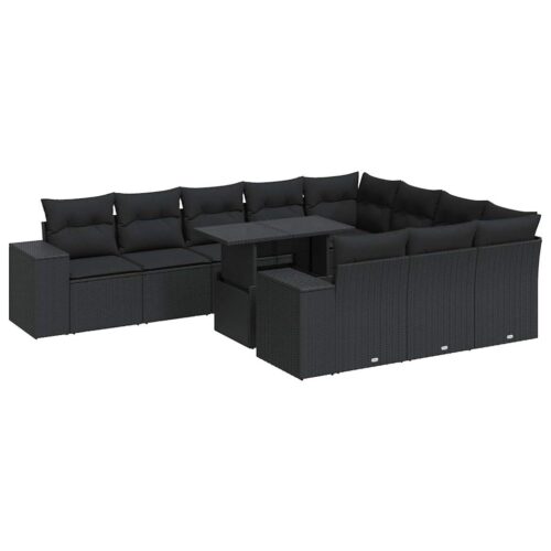 11-Piece Garden Sofa Set with Cushions Black Poly Rattan - Image 13