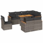 9-Piece Garden Sofa Set with Cushions Grey Poly Rattan Acacia