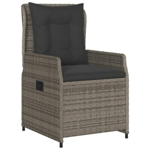 7-Piece Garden Dining Set with Cushions Grey Poly Rattan - Image 3