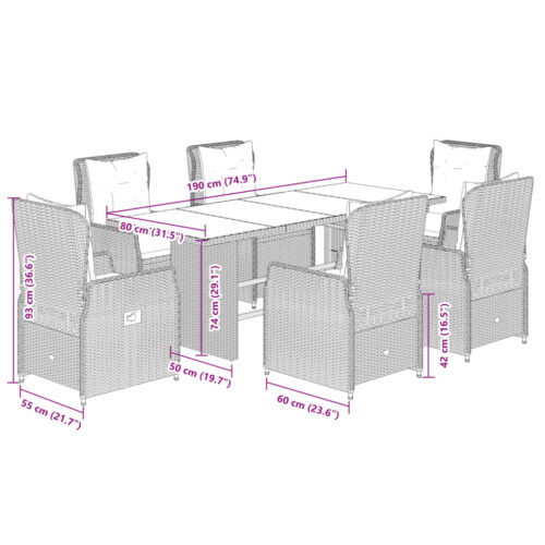 7-Piece Garden Dining Set with Cushions Grey Poly Rattan - Image 8