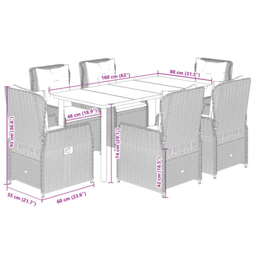 7-Piece Garden Dining Set with Cushions Grey Poly Rattan - Image 8