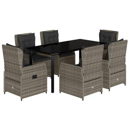 7-Piece Garden Dining Set with Cushions Grey Poly Rattan - Image 12