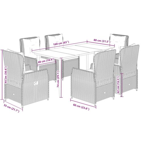 7-Piece Garden Dining Set with Cushions Grey Poly Rattan - Image 8