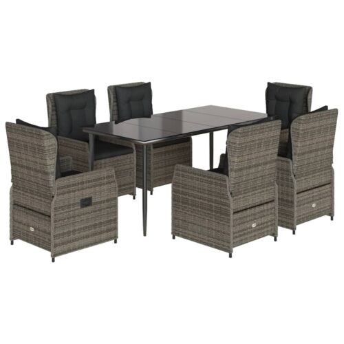 7-Piece Garden Dining Set with Cushions Grey Poly Rattan - Image 12