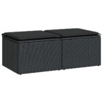 2-Piece Garden Sofa Set with Cushions Black Poly Rattan Acacia