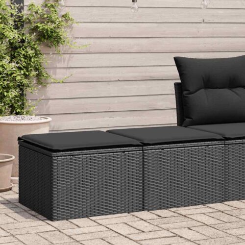 2-Piece Garden Sofa Set with Cushions Black Poly Rattan Acacia - Image 2