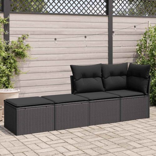 2-Piece Garden Sofa Set with Cushions Black Poly Rattan Acacia - Image 3