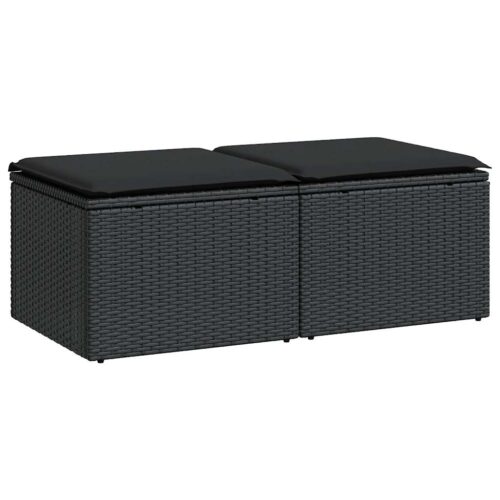 2-Piece Garden Sofa Set with Cushions Black Poly Rattan Acacia - Image 8