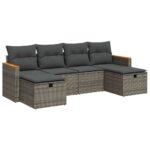 6-Piece Garden Sofa Set with Cushions Grey Poly Rattan