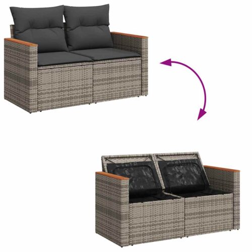 6-Piece Garden Sofa Set with Cushions Grey Poly Rattan - Image 6